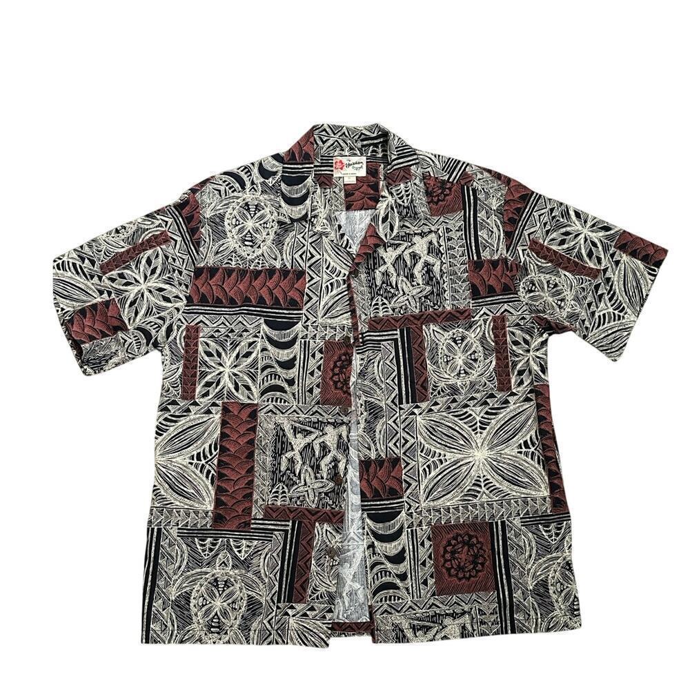 Hilo Hatties Men’s Black Turtle Geometric Hawaiian Button Down Shirt Size XL